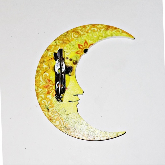 Rare Find - Crescent Side Face Boho Moon Brooch / Pin - Picture 3 of 4
